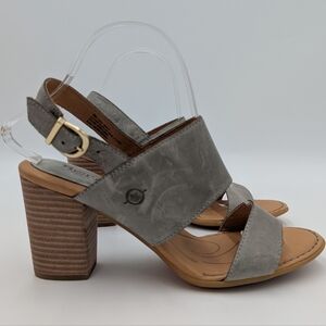 Born Grey Boho Leather Sandals Block Heel Comfort Coastal Strappy 9M